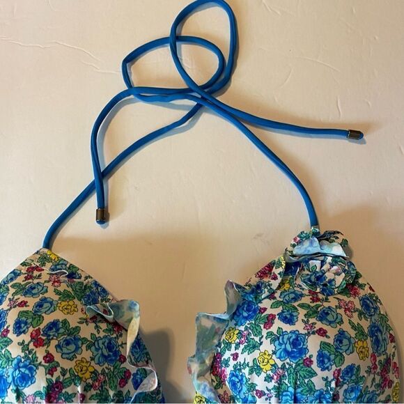 Abercrombie and Fitch ruffle flutter Bikini floral bra top padded push up Large - Picture 3 of 12